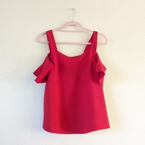Red Solid Cold Shoulder Blouse